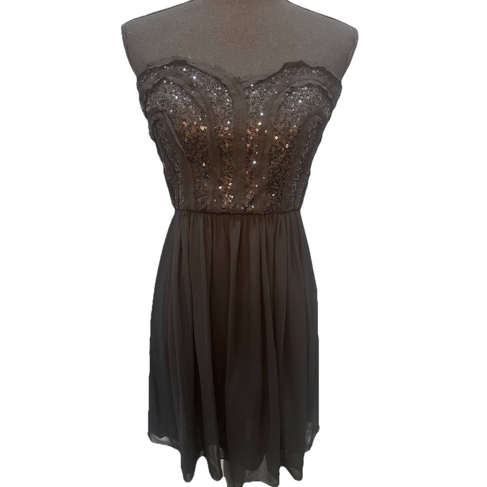 BCBG MAXAZRIA Evening Dress Size 6 Black Sequin Ruffle Fringe Strapless NWOT
